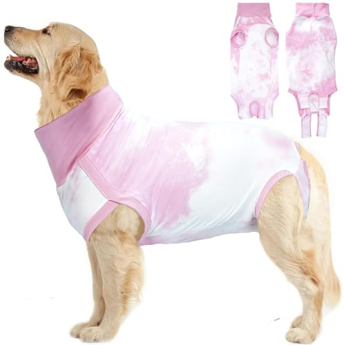 LIANZIMAU Hundebody Nach Op Kastration Rüde Body für Hunde Nach Op Body Hund Hündin Hunde-Einteiler Wundschutzanzüge für Hunde Chirugenanzug Pet Shirts Tie-Dye Rosa