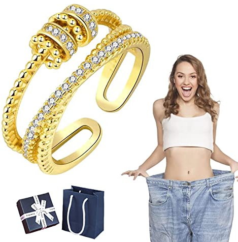 Jansio Threanic Triple-Spin Ring, Jansio Ring, Jansio Triple-Spin Ring, Feelief Self-Soothing Ring, Feelief Zirconica Triple Fidget Ring, Adjustable Moissanite Spinner Ring for Women (Gold)