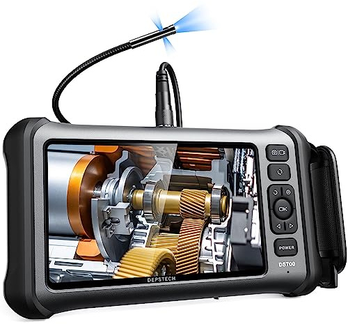 DEPSTECH Endoscope, 7'' IPS Screen Borescope Camera with Light, Triple-Lens Inspection Camera with Sound Recording, 1080P HD 7.9 mm Snake Camera, 16.5ft Gooseneck Camera for Automotive Wall Pipe HVAC
