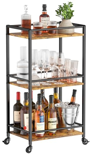 Lifewit Carrello Cucina, Carrello da Cucina a 3 Livelli, Carrellino con Ruote Bloccabili, Carrello per Cocktail da Cucina e Alcolici per il Soggiorno, 43,2 x 30 x 81,5 cm, Color Marrone rustico