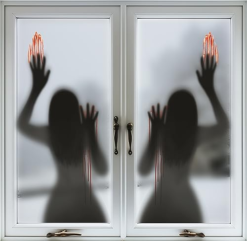 Halloween Deko Große Fensteraufkleber Wandaufkleber Glasfenster Dekorationen Selbstklebend Doppelseitiger Fensterbilder für Halloween Horror Party (Weiblicher Geist und Blut)