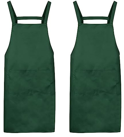 QUARKZMAN 2Stk H Stil Schürze Küche Kochen Schürzen Künstler Malschürze mit 2 Seitentaschen für Zuhause Küche Restaurant Handwerk Garten Kochen Dunkel Grün