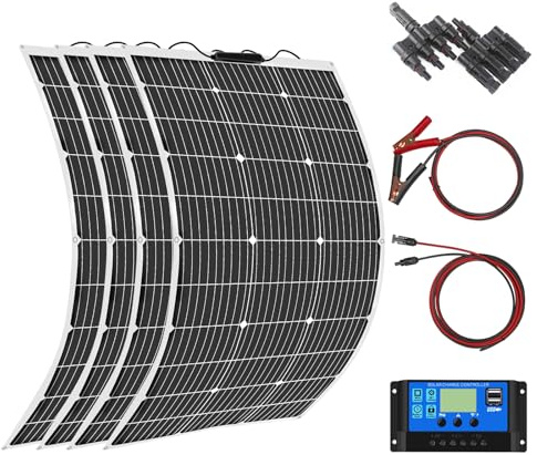 Aysolar 400W 12V Kit Panel Solar Monocristalino Flexible de 4x100W 18V Placa Solar Fotovoltaico y 40A Controlador de Cargador para Caravana, Autocaravana, Furgonetas, Barco,Yate,carga de Baterías