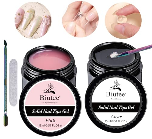 Biutee Solid Nail Tips Gel Nail Art Gel Paint Solid Patch Glue für die professionelle Nagelverlängerung künstliche Fingernägel tipkleber(5 g * 2) (2 * 10ml)