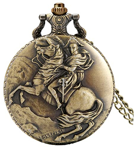 KQISANGM Montre De Poche Vintage Rétro 3D Cheval Napoléon Relief Montre De Poche Mouvement À Quartz Collier Pendentif Souvenir Cadeaux D'Anniversaire Pour Hommes Femmes Enfant, Montre De Poche À Quar