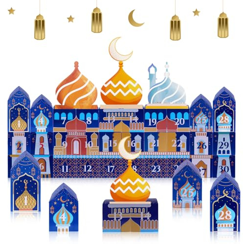 Ramadan Kalender zum Basteln und Befüllen Kinder，Dreamtop 30 DIY Ramadan Geschenkboxen kinder Eid Mubarak Falt Schachteln zum Dekorieren Geschenkschachteln zum Basteln Eid Mubarak Wiederverwendbar
