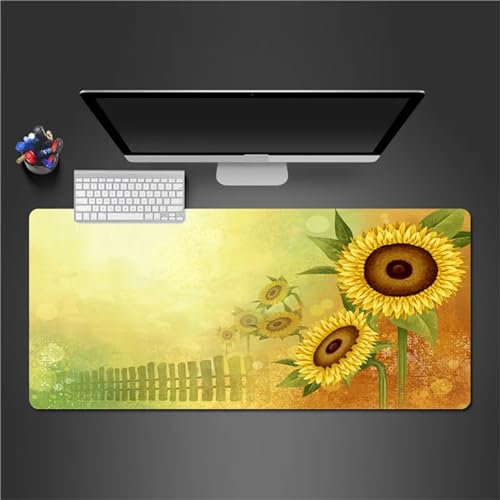 QiHon Gaming Mauspad XXL Gelbe Sonnenblume Großes Mauspad Schreibtischauflage mit Vernähte Kanten Einer speziellen Oberfläche verbessert Geschwindigkeit und Präzision 700x400x2mm
