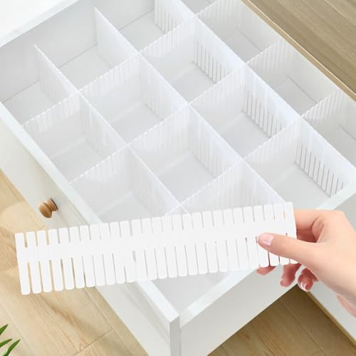 24pcs Adjustable Drawer Dividers,dDrawer Separators,Plastic Drawer Organiser Divider,dDrawer Organizer Cut Freely,Draw Dividers for Makeup Sock Underwear Kitchen Dressing Storage Organiser, 32x7 cm