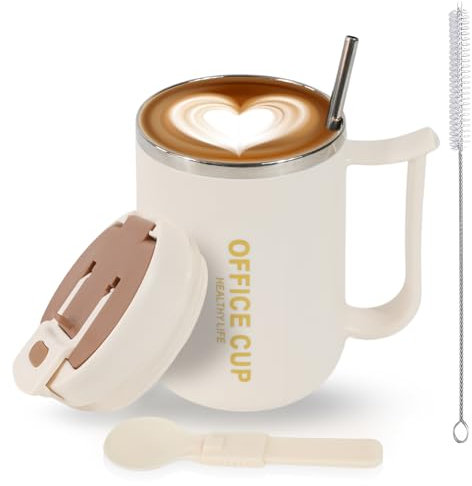 Río De La Plata Rio De La Plata Vaso Termo Cafe Para Llevar 500Ml Con Posavasos, Pajita, Escobilla Y Cuchara - Taza Termo Cafe Para Llevar - Vaso Termico - Taza Termica - Termo Cafe Pequeño