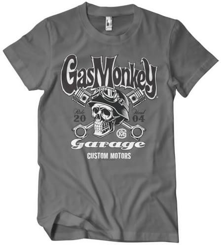 Gas Monkey Garage Offizielles Lizenzprodukt Custom Motors Skull Herren-T-Shirt (Dunkelgrau), X-Large