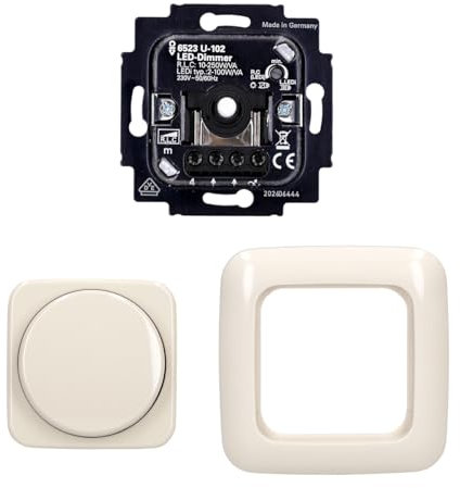 Busch-Jaeger Set: 2115-212 Drehdimmer + 6523 U-102 Dimm-Einsatz + 2511-212 Rahmen Weiß Duro 2000 SI