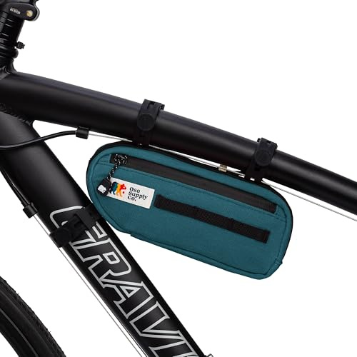 Oso Supply Co Waxed Canvas Frame Bag – Waterproof Zippers, Dual Storage Compartments, Adjustable Straps – Fits All Frame Sizes, Perfect for Cycling, Commuting, and Adventure Rides (Navy Blue)