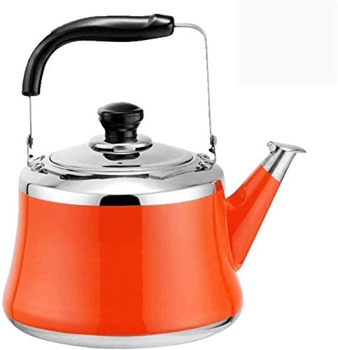 Bouilloire à thé Cuisinière Sifflement Haute Capacité Épaissir 304 Sifflet En Acier Inoxydable Grande Capacité Théière Ménage Gaz Induction Cuisinière Restaurant Bouilloire(Orange)