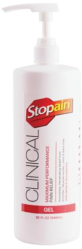 Stopain Clinical Pain Relief Gel 32 oz - Professional Formula for Arthritis, Knee, Back & Muscle Pain - Maximum Strength Gel for Joint & Nerve Pains with 10% Menthol Plus Glucosamine - Made in USA