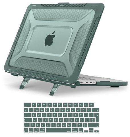 MOSISO Stoßfest Hülle Kompatibel mit MacBook Pro 16 Zoll 2026-2021 M5 M4 M3 M2 M1, Anti-Fingerabdruck - Wabenstruktur TPU Rahmen Hartschale Klappständer&Tastaturschutz A3429 A3428 etc., Smaragdgrün