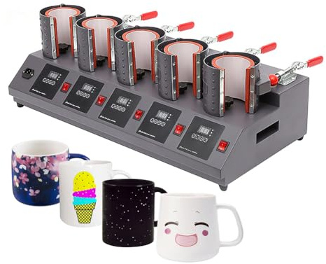 Mug Heat Press Machine Sublimation Printing, 5-in-1 Tumbler Heat Press Machine Mug Thermal Printer, Cup Ironing Machine with 5-Station Cup, Mug Thermal Printer, for DIY Printing, Advertising, Gifts