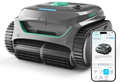 WYBOT C2 Poolroboter Akku Boden und Wand für Einbaupools bis 150㎡, Doppelfiltration, 3-Fach Motor, Starke Saugkraft, Wandkletter & Wasserlinie, 180 Min, App(Grau-Grün Grün)