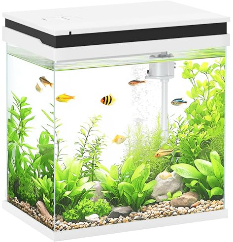 PawHut Fish Tank 14L Glass Aquarium with Filter System for Goldfish, White
