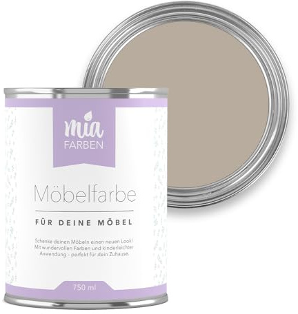 miafarben Möbelfarbe ohne Schleifen matt 750 ml (Weiches Sandgrau) | Hochdeckend auf Holz, Metall & Kunststoff – matter Möbellack für Schrank, Kommode & Küche, wasserbasiert