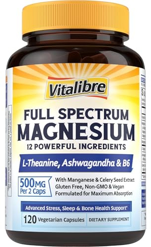 Vitalibre Magnesium Complex 500mg for Women Men, 120 Vegan Capsules