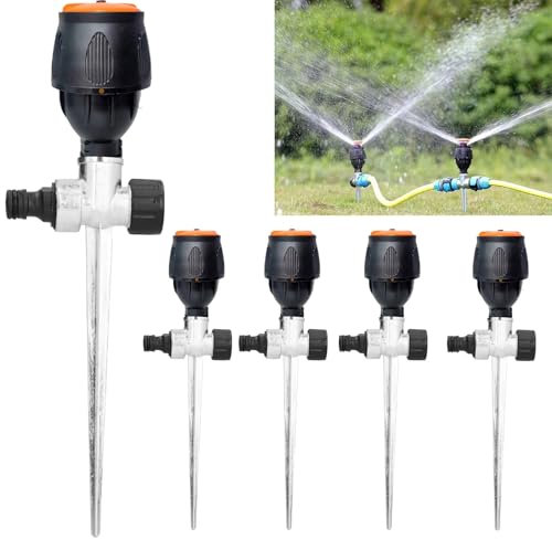 Arroseur de pelouse rotatif automatique à 360 ° - Piquet en métal - Arroseur de jardin réglable pour pelouse, plantes, légumes et fleurs - Système d'irrigation pour petites surfaces