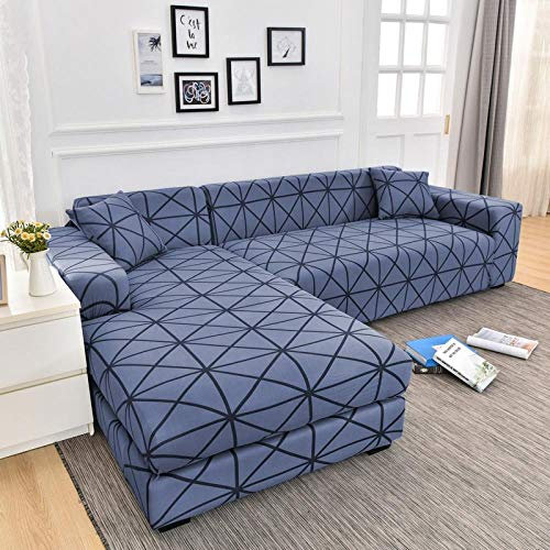 Navy Blau Stretch Sofabezug Universal Anti-Haare Couchbezug mit Anti-Rutsch Design Modern Schwarz Gitter Elastisch Husse für 1-Sitzer Ecksofa Verstellbar Langlebig