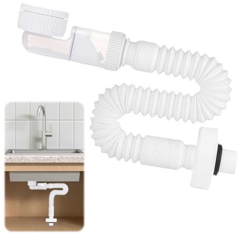 1 1/4 Zoll Siphon Waschbecken, 360° Einstellbarer Raumsparsiphon, Geruchsdichter Flexibles Siphon, Abflussrohr Waschbecken, Austauschbarer Abwasserrohr für Küche, Bad, Waschmaschine