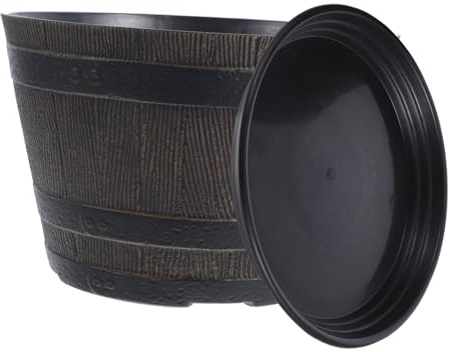 HIAKDOFT Planter De Estilo Vintage Forma De Barril Maceta De Resistente con Drenaje y Plato para Plantas Hidropónicas Decoración para Jardín Balcón y Patio