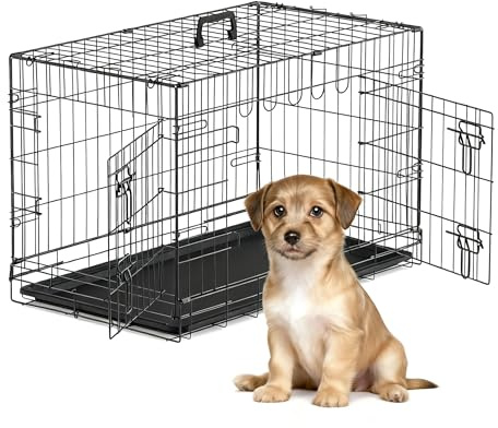 The Fellie 30-Inch Dog Crates Medium Size, Foldable Metal Dog Cage with 2 Doors, Metal Training Crate with Chew-Resistant Tray for Puppy, Portable Dog Travel Crate