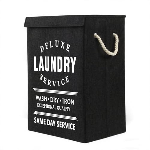 Cesto portabiancheria con coperchio, capiente e pieghevole, con manici, per vestiti sporchi, camera da letto, bagno, lavanderia, dormitorio, università, casa, capienza 72 l, colore: nero
