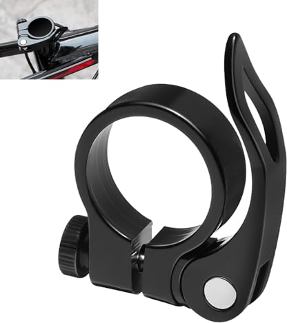 Abrazadera Tija Sillín Bicicleta, Cierre Sillín Bicicleta con Palanca de Liberación Rápida, Cierre de Tija Asiento para MTB, Carretera, Montaña, Bici Urbana, Aleación de Aluminio Ligera, 31.8mm, Negro