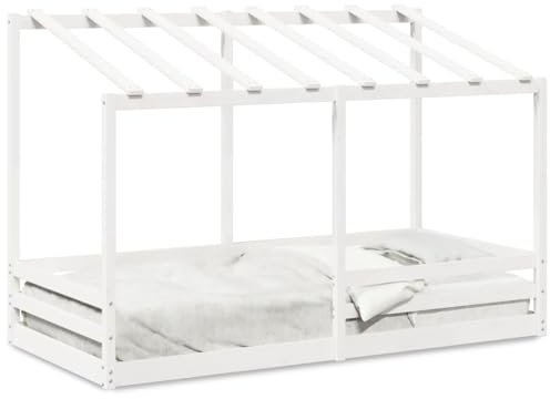 Eleganz Kinderbett mit Dach aus Massivholz Kiefer 100x200 cm - Weißes Hochbett mit Dach für Kinderzimmer | Langlebig & Stabil | Platzsparendes Design für Kleinkinder