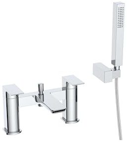 VeeBath Lagoon Soft Square Bath Shower Mixer – Chrome Finish with Square Showerhead, Dual Lever Control, G3/4 BSP Inlet, Deck Mounted Bathroom Taps with Shower
