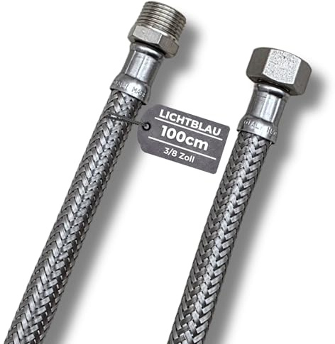 LICHTBLAU Panzerschlauch Verlängerung 100cm 3/8 Zoll G3/8 | Edelstahl Flexschlauch für Trinkwasser – knickfest für Wasserhahn, Armatur, Eckventil und WC