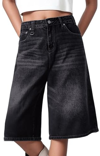 Pantaloni da donna Baggy a 3/4, in denim, estivi, Y2k, Hip Hop, a gamba larga, vintage, Destroyed, estivi, per il tempo libero, a tre quarti, grigio., 3XL