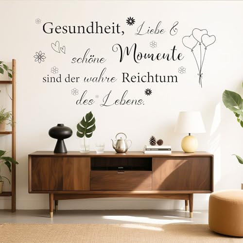 ANHUIB Wandtattoo Sprüche Gesundheit Liebe Schöne Momente Sind der Wahre Reichtum des Lebens Wandaufkleber Gesundheit Sprüche und Zitate Schwarz Wandsticker Schlafzimmer Wohnzimmer Esszimmer Wanddeko