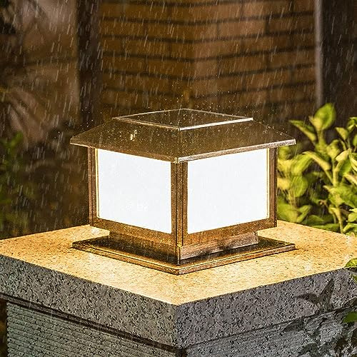 Lampada da Esterno a Colonna con palo Solare, Lampada da Tavolo in Alluminio, Lampada da Tavolo Impermeabile IP65, Lanterne da Tavolo per Giardino, Patio, Veranda (Bronzo M)