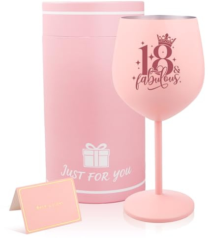 Bliceon 18th Birthday Gifts for Girls, Personalised Wine Glass Gift for Unusual Girls 18th Birthday Gifts, Anniversary, Party Decoration (Pink)