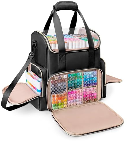 Rexmica Doppio Strato Borsa porta Pennarelli per 400 penne, Grande Custodia per Pennarelli con Divisori e Tasche Multiple per Penne Artistiche, Libri da Colorare o Altri Materiali per la Pittura, Nero