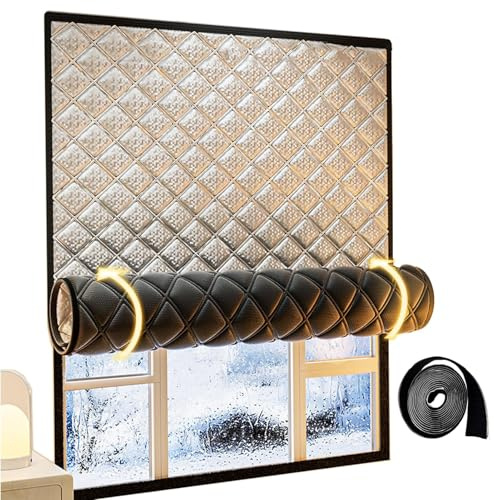 Générique Kit D'isolation Thermique pour Fenêtres, Film De Protection Contre Le Froid en Hiver, Rideaux Thermiques Réutilisables pour Réduire Le Vent Et Le Bruit, sur Mesure,Gris,W110XH80cm