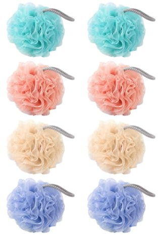 SLEEKEE 8 Bolas De Baño, Bolas De Baño De Flores Lavables, Esponjas De Ducha, Limpieza De La Piel, Se Pueden Colgar para Secar Y Bañar En Un Hotel De Viaje.