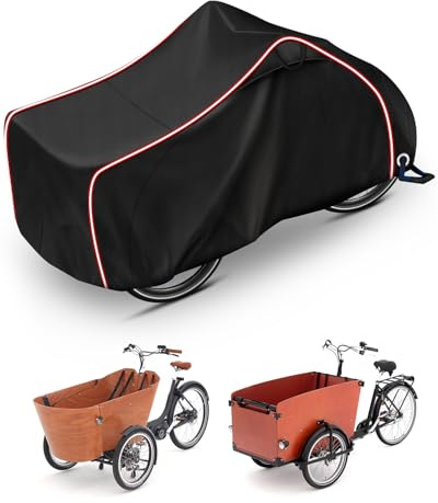 OlaVeg Fahrradabdeckung Lastenrad 258×105×125cm Lastenrad Abdeckung Dreirad | 420D Oxford-Gewebe Extra Lange Abdeckplane Lastenrad Wasserdicht mit Reflektorstreifen UV-Schutz Winddichte Reißfest