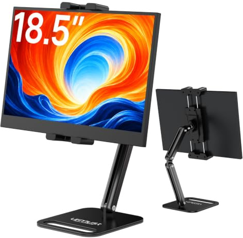 Urmust Tablet Halterung Tisch, Aluminium Portable Monitor Halter | 360 Grad drehbar, klappbar, stabil, fuer iPad, Tablet, Smartphone, Kindle und 4,9-18,5 Zoll Geraete