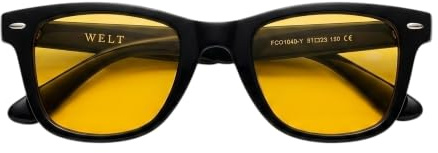 WELT Gafas Luz Azul Hombre Mujer | Filtro 81% Certificado EN/ISO 12312-1 | Acetato Premium Negro | Montura Rectangular Clásica | Anti Fatiga Ocular Ordenador Gaming Teletrabajo (Amarillo)