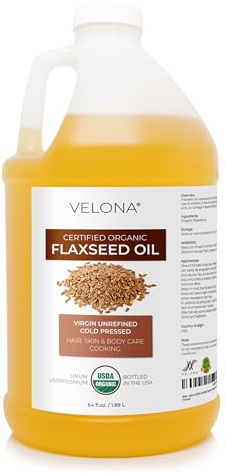 velona USDA Certified Organic Flaxseed Oil - 64 Fl Oz | 100% Pure and Natural Carrier Oil | Unrefined, Cold Pressed |Body, Face & Skin Care | Use Today - Enjoy Results…