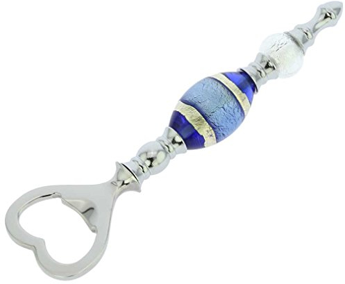 Apribottiglie in Vetro di Murano Italiano - Strisce Blu Argento