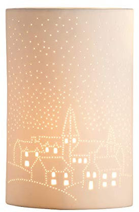 GILDE Deko Lampe Tischleuchte - Motiv: Kirche - aus Porzellan weiß - Fassung E 14, max 40 Watt - Höhe 28 cm