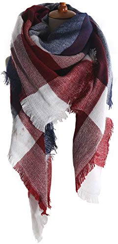 Bakicey Damen Schal XXL Warm Weich Strickschal Karo Winterschal Herbstschal Wolleschal Frauen Deckenschal Halstuch Scarf Poncho Cape