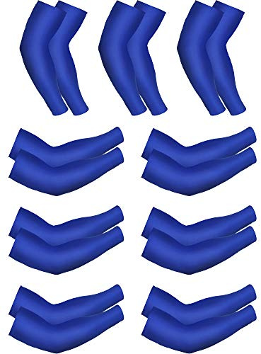 Mudder 9 Pairs Unisex UV Protection Sleeves Arm Cooling Ice Silk Arm Cover Sleeves (Royal Blue)