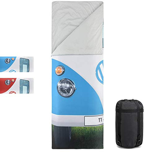 Board Masters VW Collection - Volkswagen Camping & Outdoor Einzelschlafsack im T1 Bulli Bus Design (Bus Front/Blau)